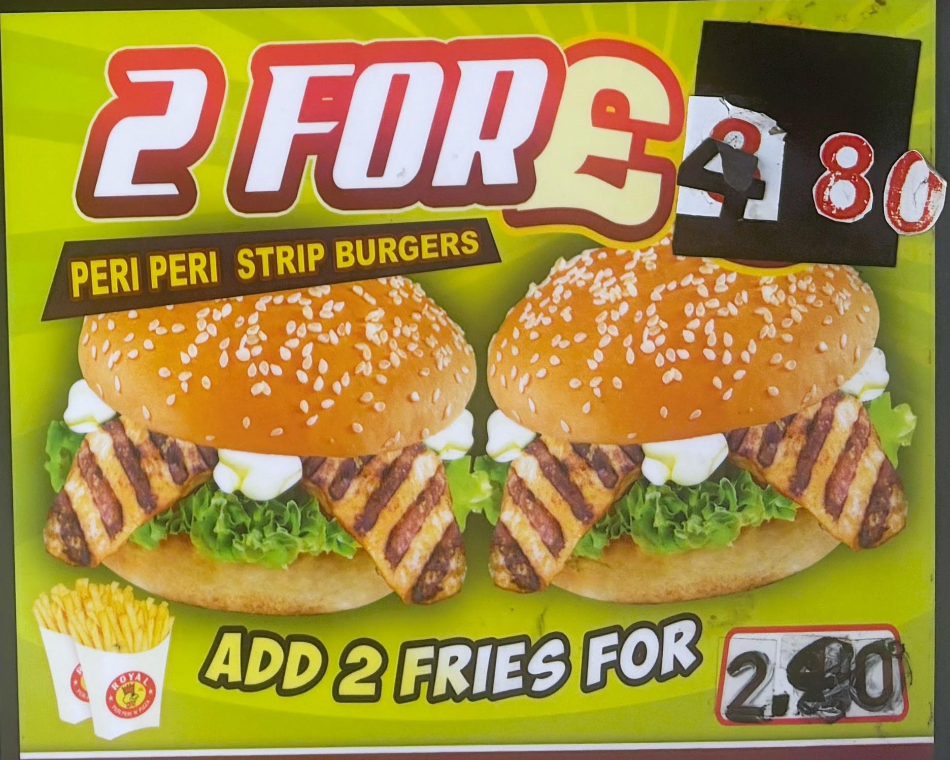 2 for £4.80 Strip Burgers